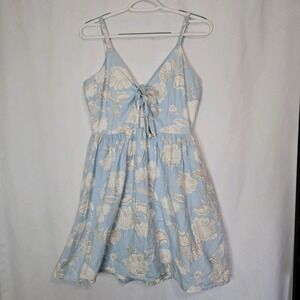 Floral Cotton Bow‎ Front Midi Dress Blue White Cottagecore Summer Small